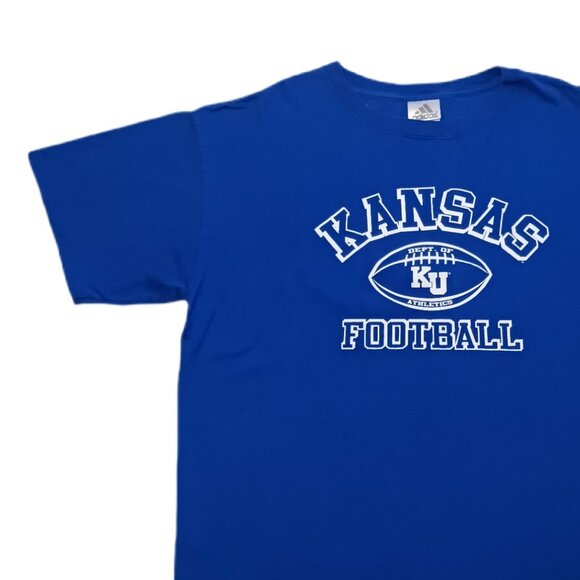 Adidas KU Athletics Kansas Football Mens XL Short Sleeve T Shirt Blue NCAA - Picture 2 of 6